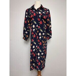 Vintage Breli Originals Womens 12 Button Front Tea Dress Floral Navy Teachercore